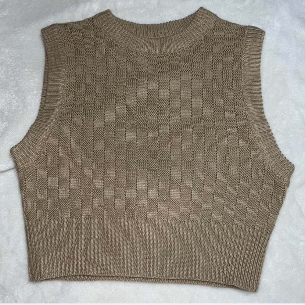 SHEIN Tan Ribbed Crop Tank Top
